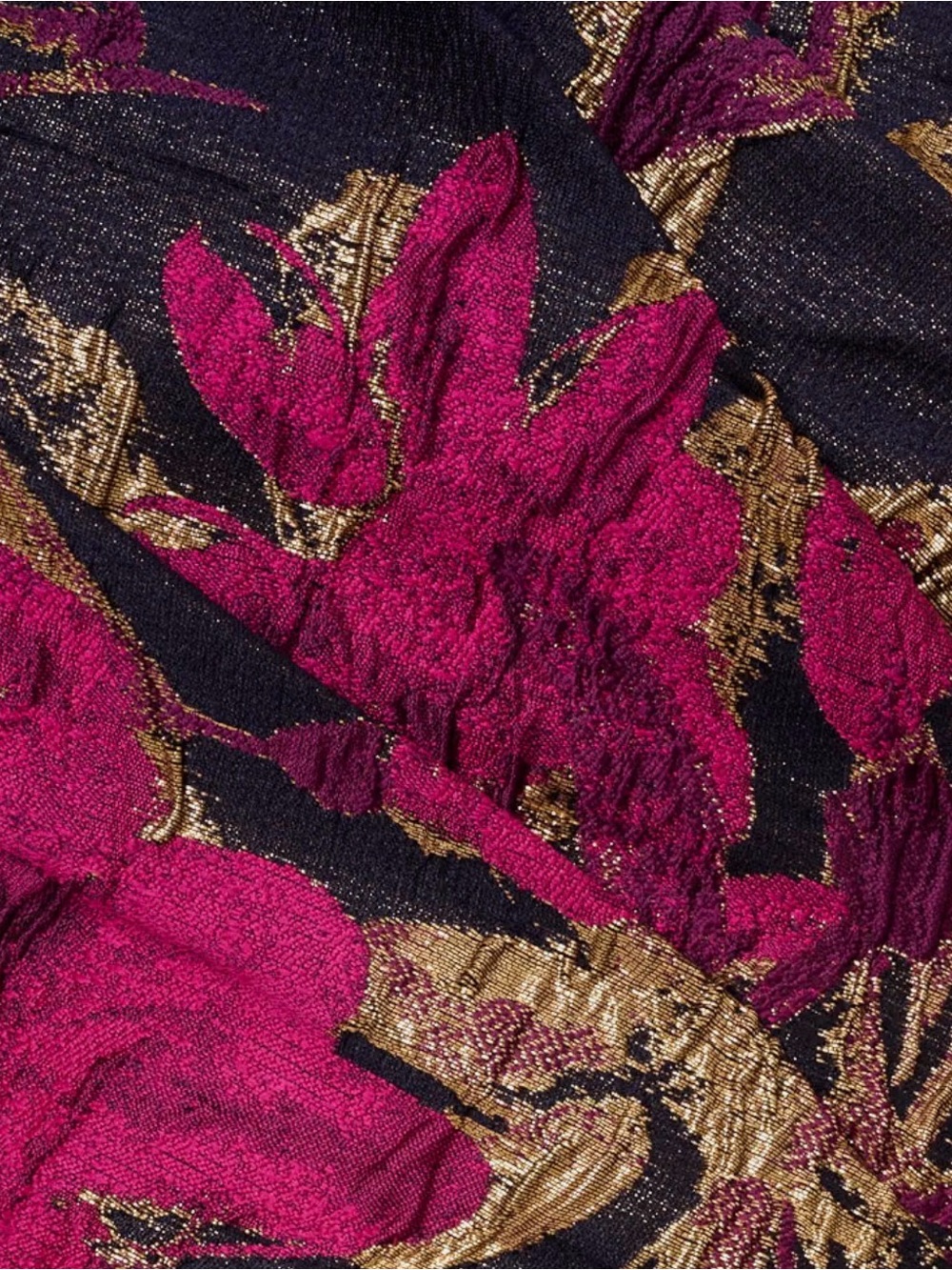 One-Shoulder Fuchsia and Gold Floral Evening Gown - Picture 3 of 4
